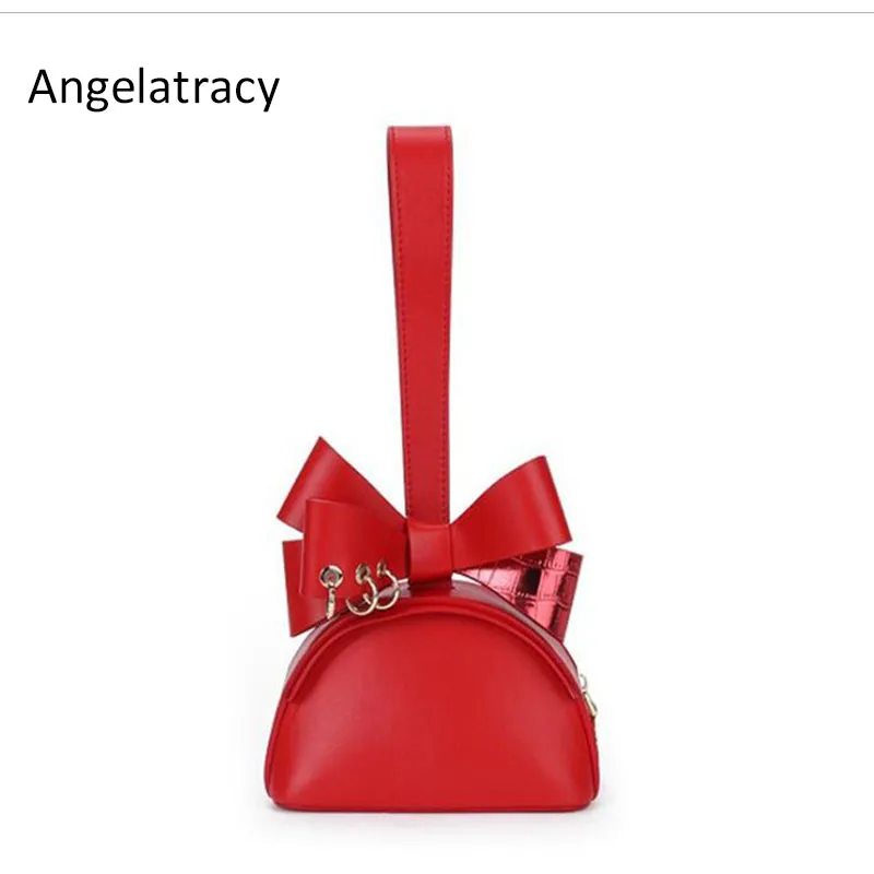 

Angelatracy 2018 New Arrival Pu Korean Style All-Match Red Bow For Party Shell Women's Shoulder Bag Crossbody Day Clutch Totes