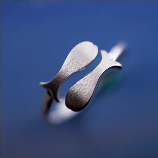 FISH Cute Jewelry 100% 925 sterling Silver Vintage Adjustable rings for women Christmas gift