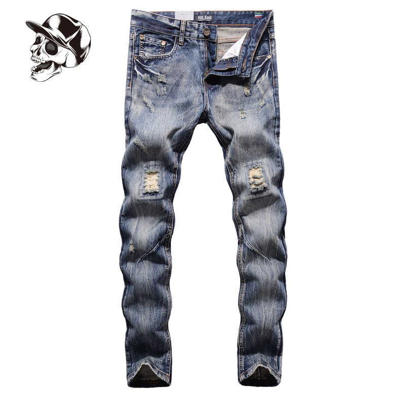 Fashion High Quality Jeans Men Slim Fit Denim Ripped Jeans Pants Brand