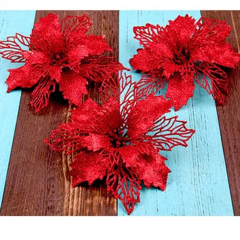 

5pc/lot 2018 Xmas 20cm Glitter Artificial Flowers Balls Bouquet Home Ornaments Festival Christmas Tree Decoration Party Supplies