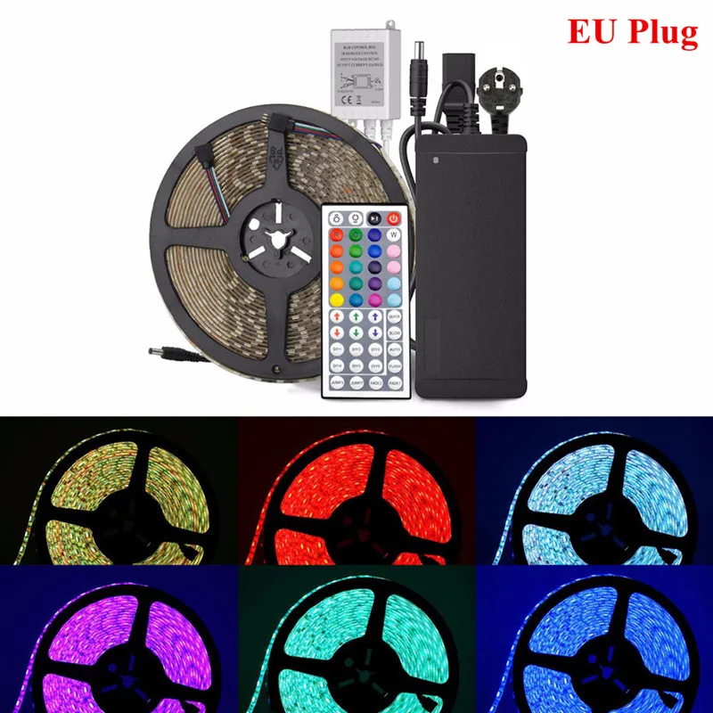 5050 SMD 20 Colors LED Strip Light Kit DC 24V 10M 600LEDs Waterproof Flexible RGB LED Lamp Band with IR Remote Controller Dimmer