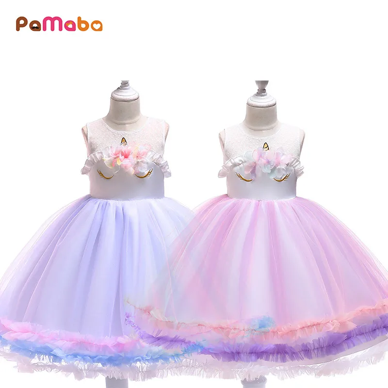 

PaMaBa Puffy Fanshion Children Unicorn Tutu Dress Bow Lace Spring Summer Party Dress Girls Princess Birthday Christmas Ball Gown