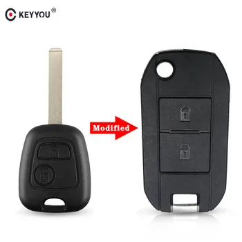 

KEYYOU 2 Buttons Modified Remote Key Shell Folding Flip For PEUGEOT 307 107 207 407 For Citroen Car Key Cover Case