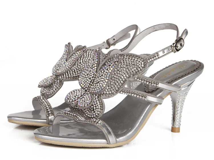 G-sparrow Summer New Korean Fashion Silver Crystal Diamond Womens Bridesmaid Shoes Stilettos Heel Sandals 8cm9