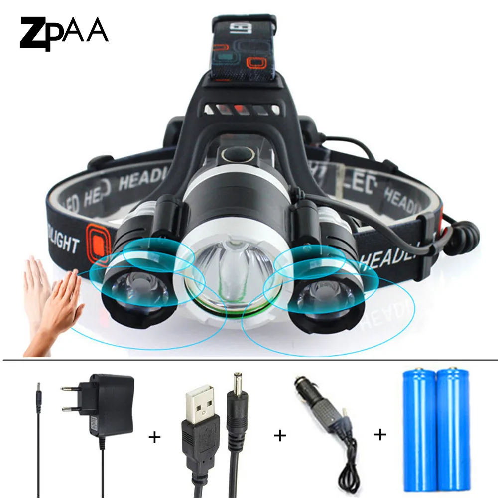 

ZPAA Induction 13000Lm XML T6 LED Headlight Headlamp 18650 Rechargeable Head Lamp Light 4 mode Torch Head fishing hunting Lights