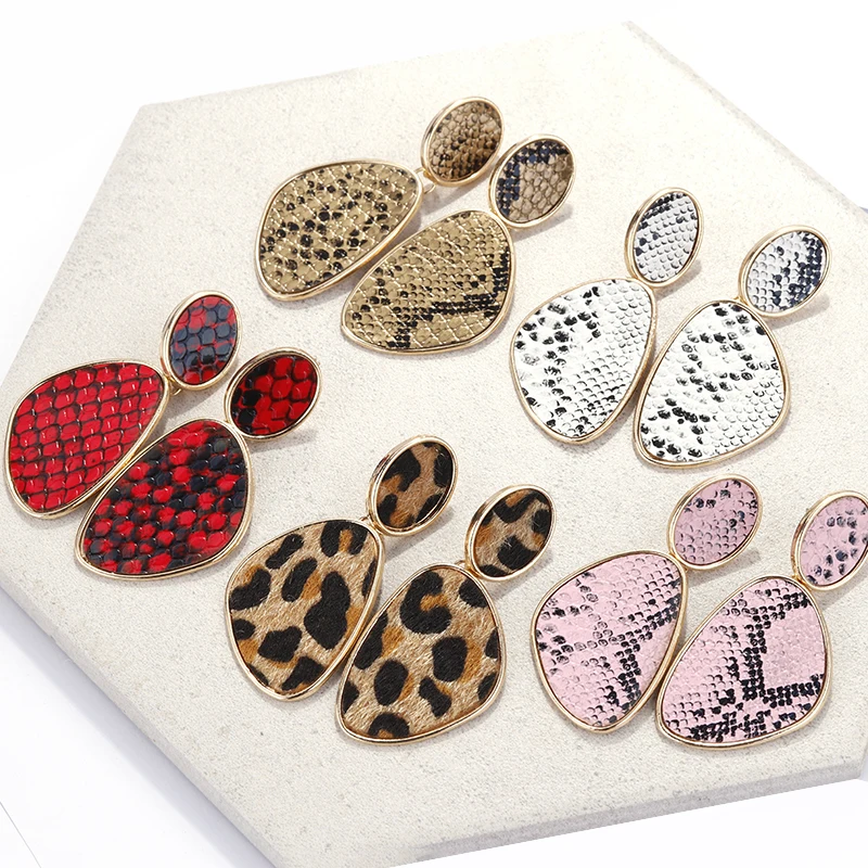 

AENSOA Punk Vintage Snake Skin Drop Earrings For Women 5 Style Statement Geometric Earrings Party Fashion Jewelry Pendientes