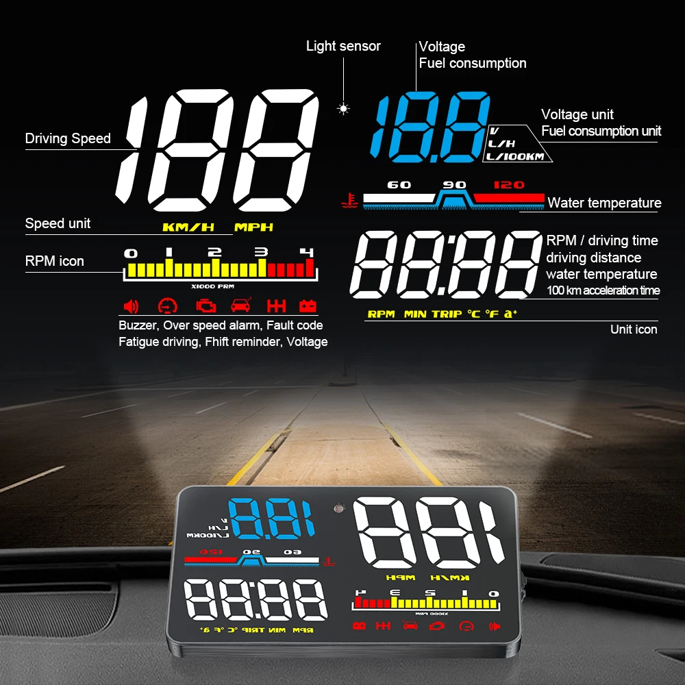 9 в 16 В постоянного тока OBD2 D5000 Hud автомобильный проектор скорости ветрового