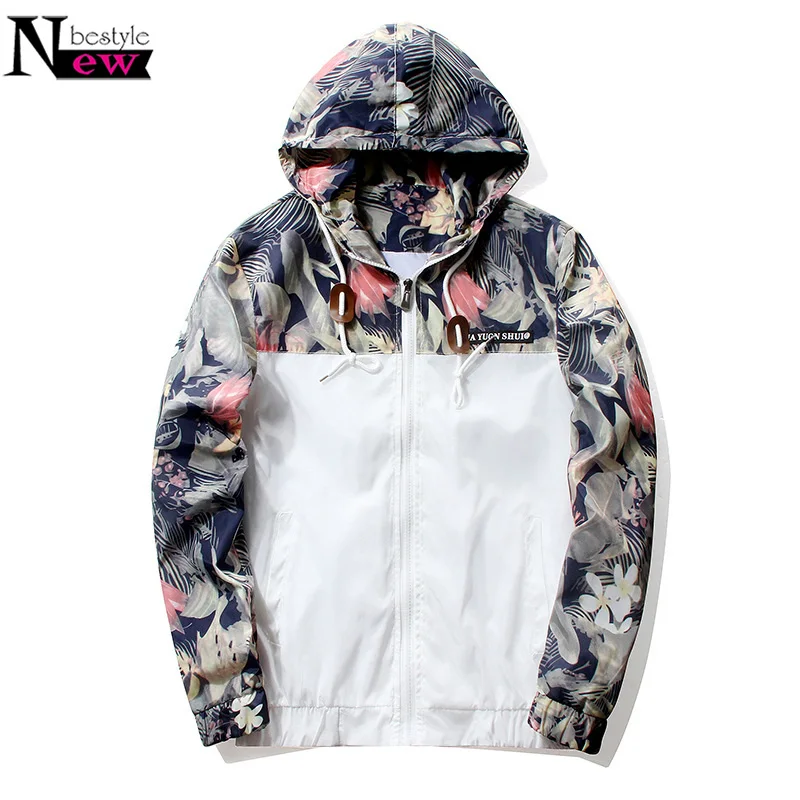 

Newbestyle Men Floral Jacket 2019 Autumn Mens Hooded Jackets Slim Fit Long Sleeve Homme Trendy Windbreaker Coat Brand Clothing