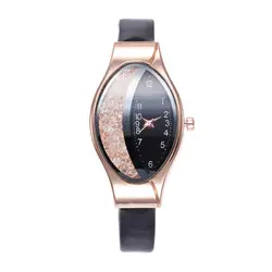 Женские часы Мода тонкой искусственной кожи ремень классический простой цифровой эллипс кварцевые часы Новые