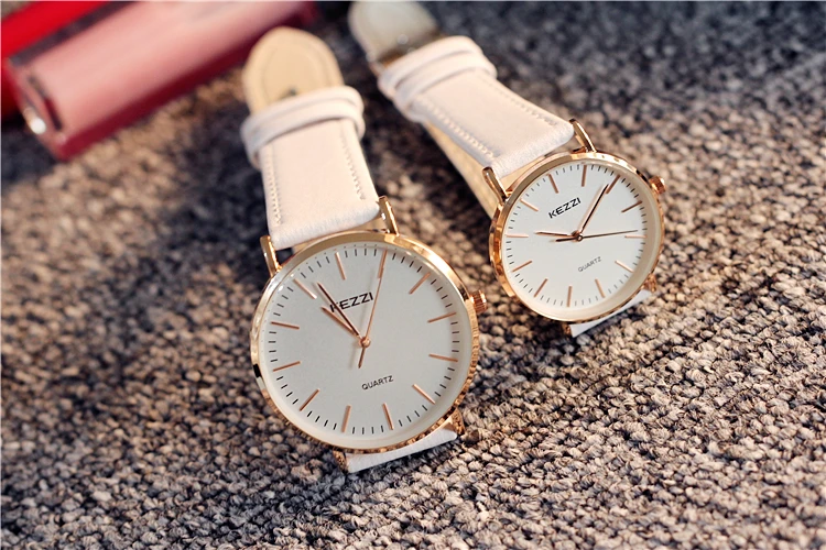 Kezzi модные ультра тонкие кварцевые наручные часы женские водонепроницаемые кожаные часы для пары повседневные женские часы Relojes Montre Femme
