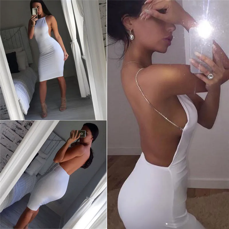 Sexy Womens Club Bodycon Short Dress Evening Party White Sleeveless Dresses Hot Sale Ladies Mini Dress Clubwear Backless Dresses