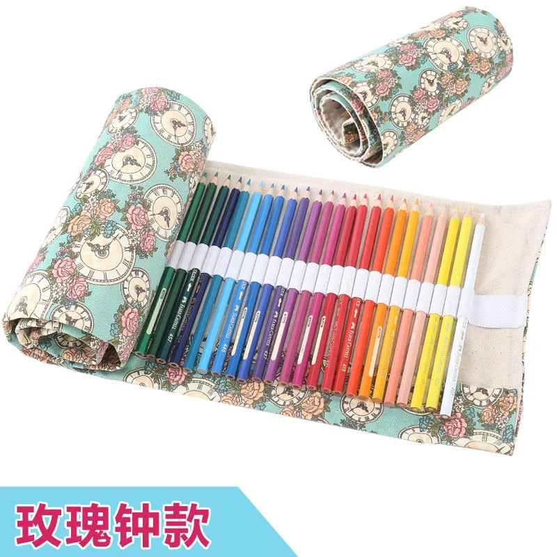 

Sketch Floral Canvas Pencil Case 36/48/72 Holes Roll School Pencil Bag Large Capacity pencil Escolar Estuche Pencilcase Supplies