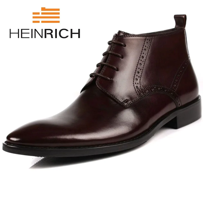 HEINRICH British Style Men Shoes Autumn Winter Men Ankle Boots Motorcycle Martin Boots Genuine Leather Male Shoes Soulier Homme