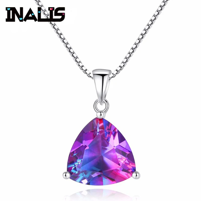 

INALIS New Fashionable Charming Necklace S925 Sterling Silver Rainbow Geometric Topaz Gemstone Pendant for Women Fine Jewelry