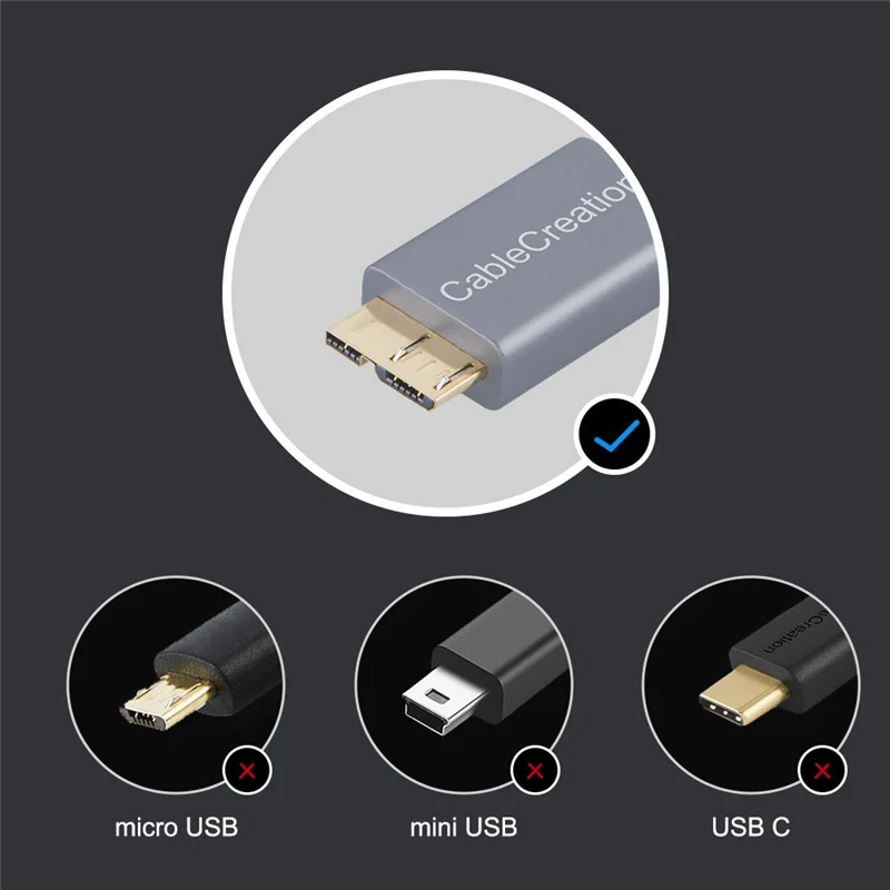 Кабель Micro USB 3,0, короткий шнур USB 3,0 A к Micro B, совместимый внешний жесткий диск, hd-камера, Note 3/N9000, серый космос алюминий