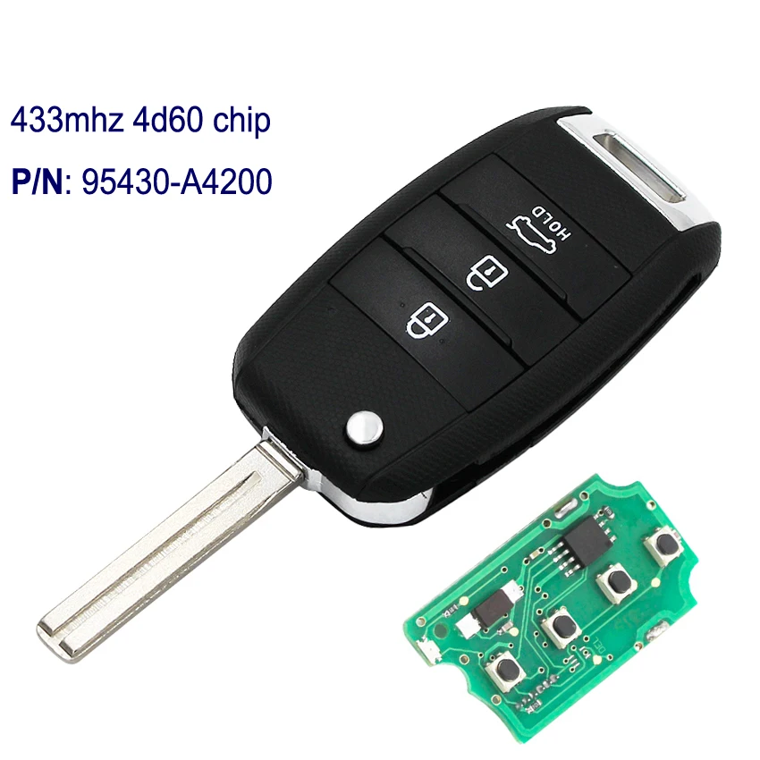 Модернизированный Складной Дистанционный брелок для ключей автомобиля 3 кнопки 433 МГц 4D60 чип для KIA Carens Rondo 2012+ P/N: 95430-A4200