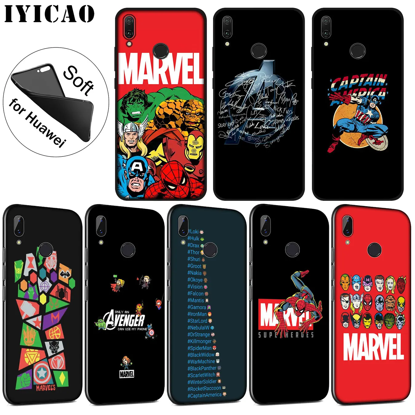 

IYICAO Marvel Avengers Soft Silicone Phone Case for Huawei P30 P20 Pro P10 P9 P8 Lite Mini 2017 2016 2015 P smart Z 2019 Cover