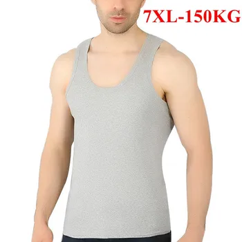

100% Cotton Mens Undershirt Large Size 6XL 7XL Solid Gray White Comfortable Male Plus Size 4XL 5XL High Quality Men Tops
