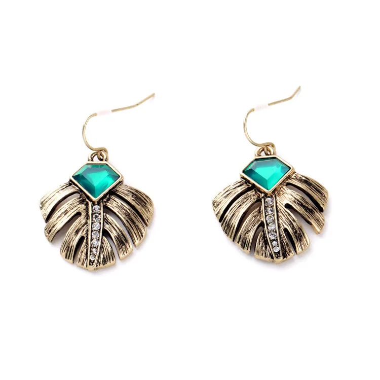 

Fashion Big Earrings for Women 2015 Sparking Gilded Metal Palms with Gem Stone Marquesas Drop Earrings