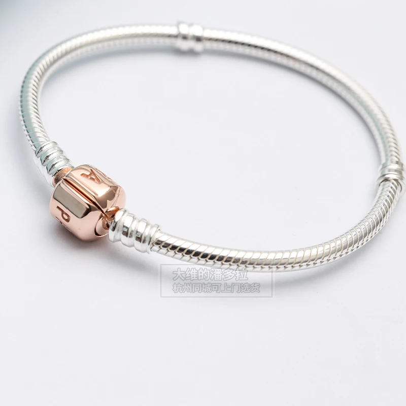 

2019 NEW Euro Charm logo Carving Silver bangle pandoras bracelet rose chain for women jewelry making,1pz