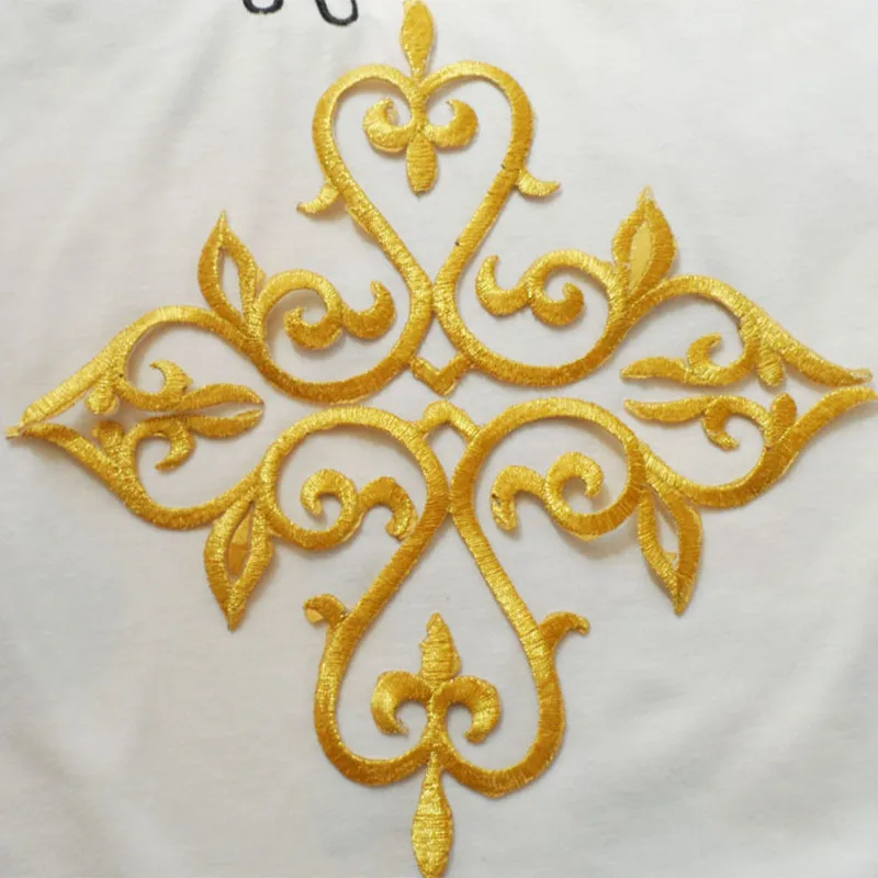 

5pcs/Lot Iron on Budges Embroidered Flowers Apparel Appliqued Trims /Gold and silver 25*16cm
