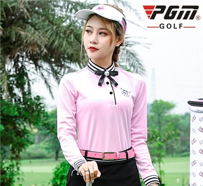 PGM, женские комплекты одежды для гольфа, Женская дышащая мягкая спортивная одежда, рубашки с длинными рукавами, короткая плиссированная юбка, одежда для гольфа, D0494 - Цвет: Pink Shirt