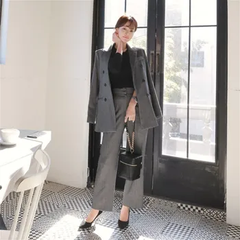 

women work pant suits formal pant suits jacket for women Office lady Wide leg pants suits set 2 pieces Overalls Blazer suits