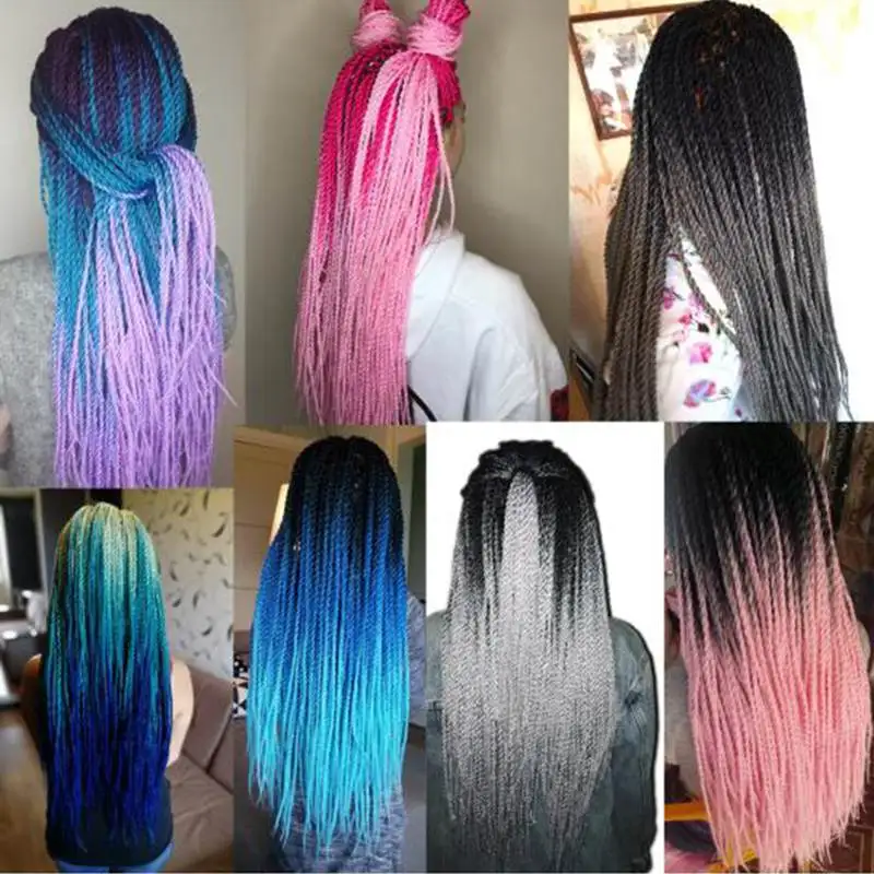 Luxury For Braiding 24 inch Ombre Senegalese Twist Hair Crochet braids 24 Roots/pack Synthetic Braiding Hair for Women Grey Pink