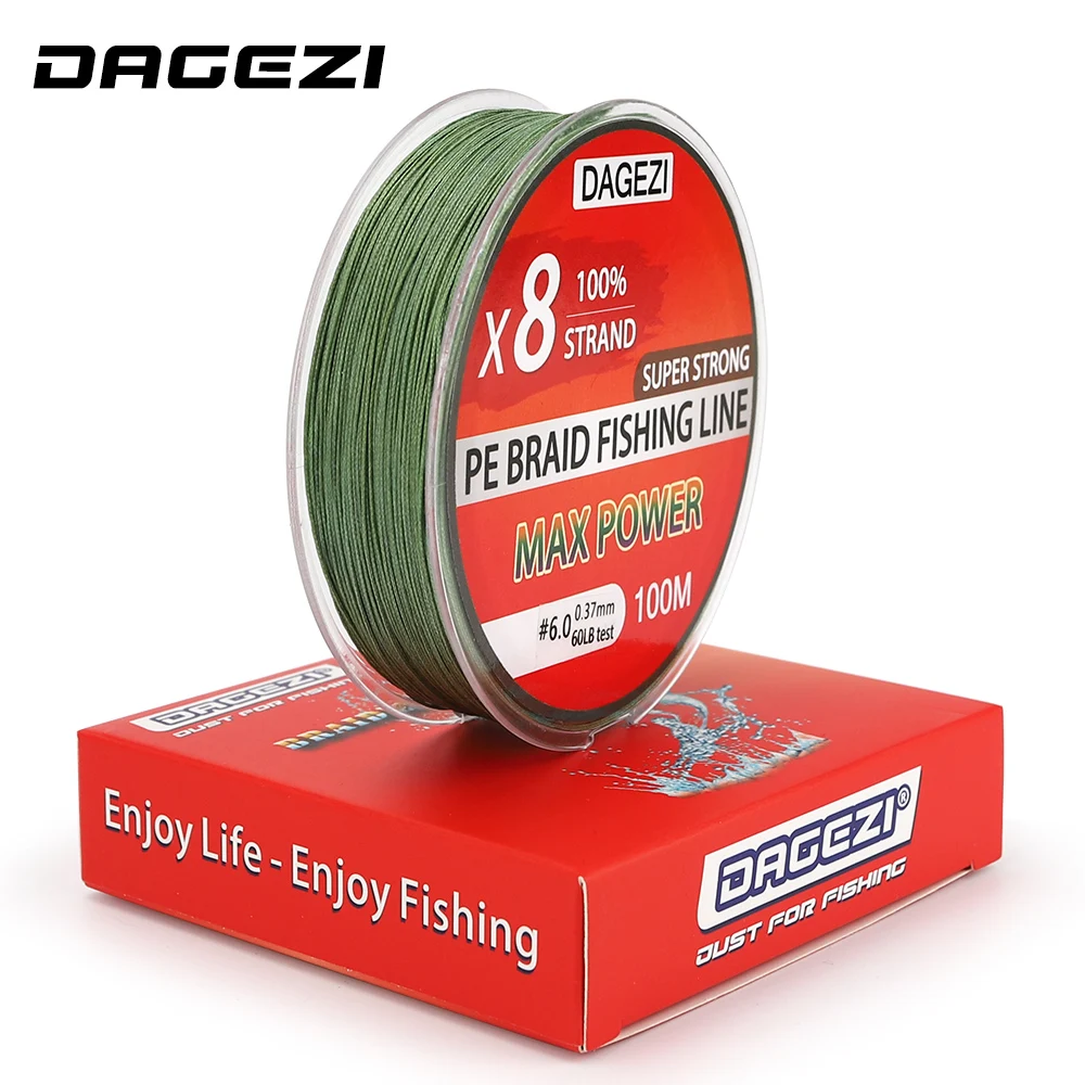 DAGEZI 8 حبلا ينسج PE مضفر خطوط الصيد 10-80LB 100 متر سوبر قوي المتعددة الشعيرات الصيد خطوط 6 ألوان حبل