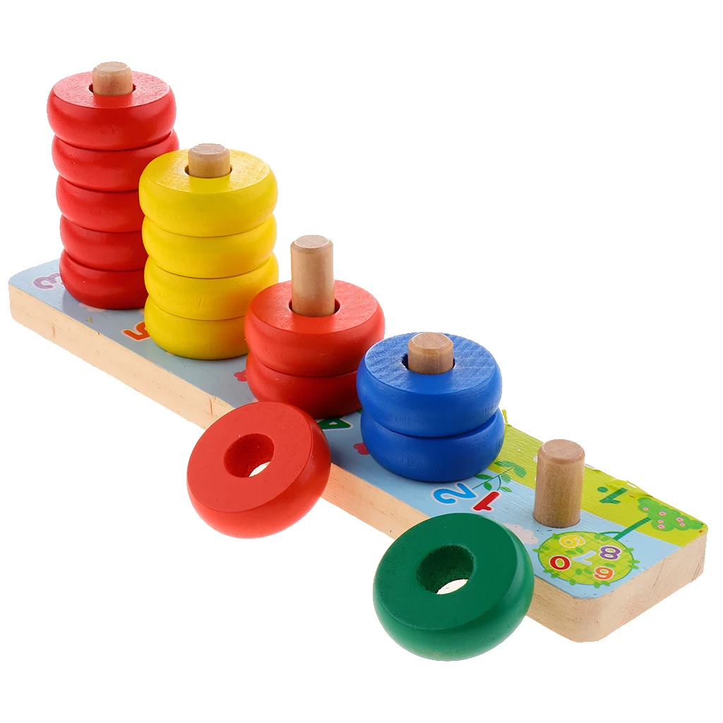 Colorful Rainbow Calculate Circle Montessori Counting Stacker Blocks Wooden Educational Toy for Kids Chilrden Ages 3+