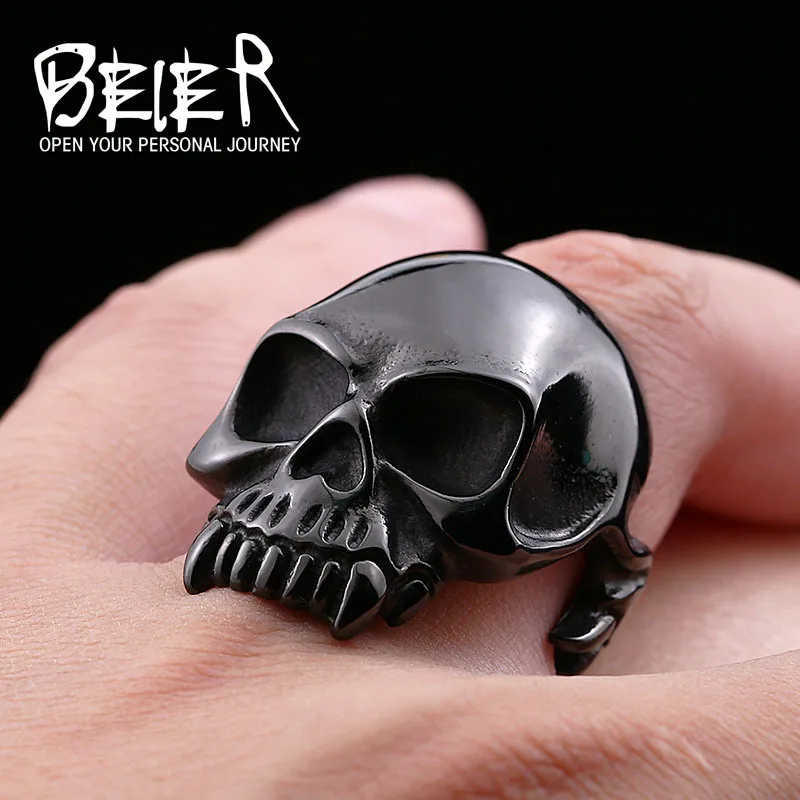 Beier new store 316L Stainless Steel ring top quality new Designed products Man's Vampire Skull Ring Fashion Jewelry LLBR8-149R
