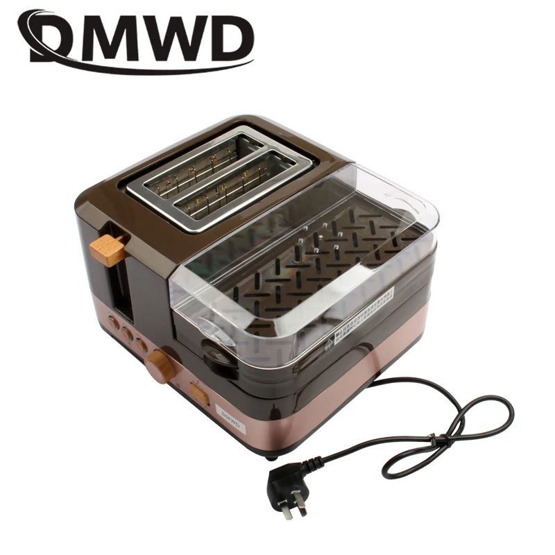 DMWD Electric Breakfast Bread Baking Machine 2 Slices Toaster Oven Eggs Steamer Sausage Grill Roaster Omelette Frying Pan Heater 5