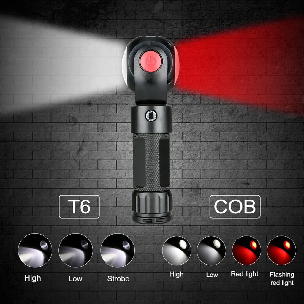 Практичный светодиодный фонарик 360 вращающийся фонарь T6 + COB USB-зарядка с