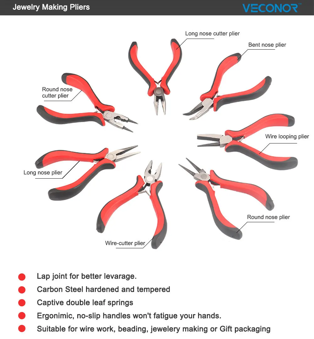 Vkonor 7 шт., Набор плоскогубцев для ювелирных изделий, Бисероплетение проволоки, хобби ", мини-плоскогубцы, многофункциональные ручные инструменты из углеродистой стали