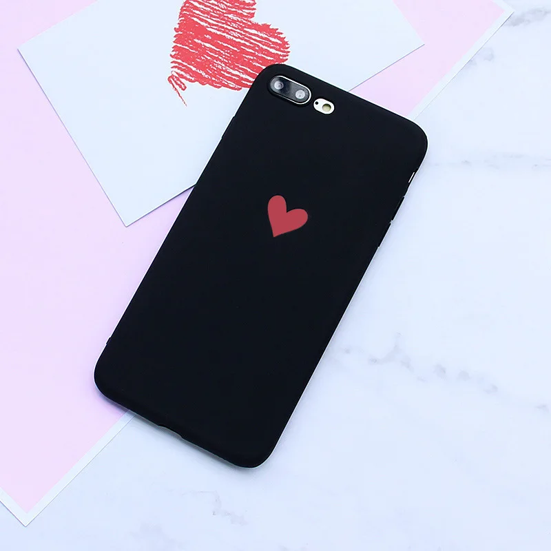 Fashion Personal Girl Red Love Heart Case For iphone 6 6s 7 8 Plus X  Back Shell Personal Silky Feel TPU Soft Silica Cover Funda (6)