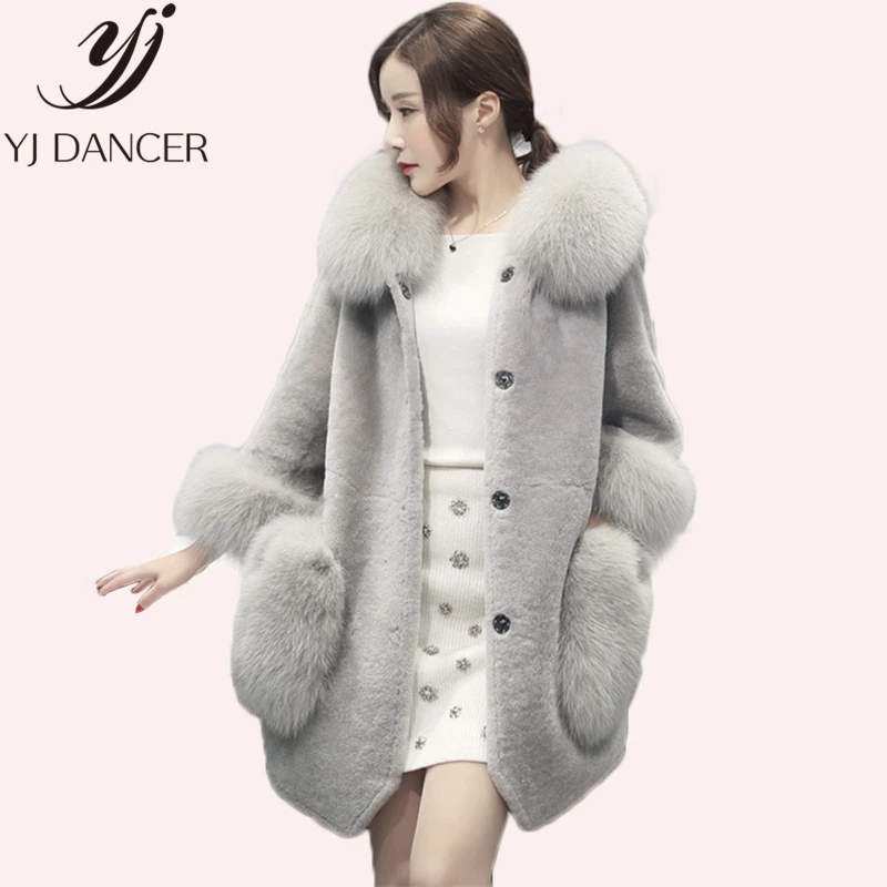 Manteaux La Nouvelle Renard 2018 Hiver Fourrure Mode red Épais À Gray De Taille Parker Manteau Femmes Plus L0282 Longues Capuchon Manches Occasionnel Chaud UqgUTxt