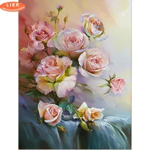 

LIER Diamond Painting Flowers Full Square Rhinestones Cross Stitch Diamond Embroidery Flowers Rose Painting Hobby Home Decor