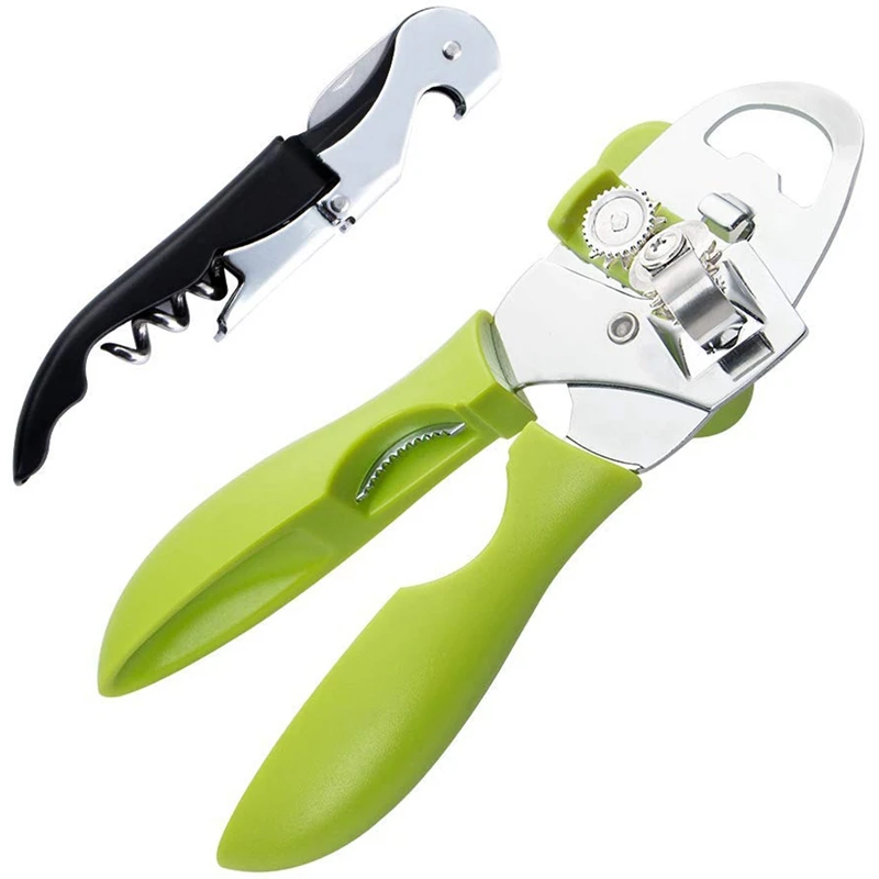 

4-In-1 Can Opener Manual Smooth Edge - Handheld Tin, Beer, Bottle And Can Opener For Seniors With Arthritis, Premium Heavy Dut