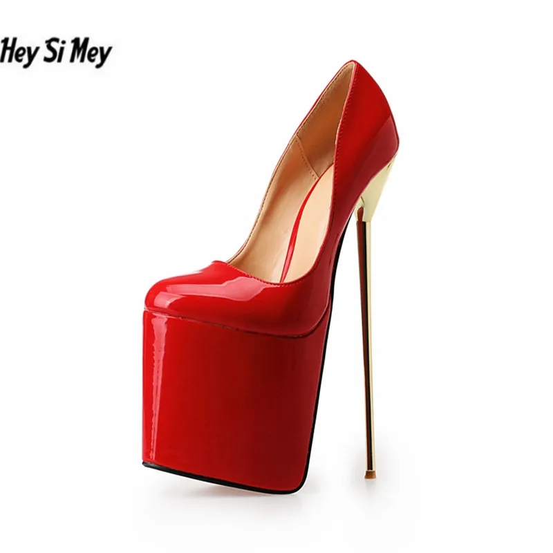 HSM/Большие размеры: 40-47, 48, 49, 50; женская обувь; туфли-лодочки с круглым носком; свадебные туфли на платформе 22 см; туфли на очень высоком тонком каблуке; Femmes Chaussure - Цвет: Красный