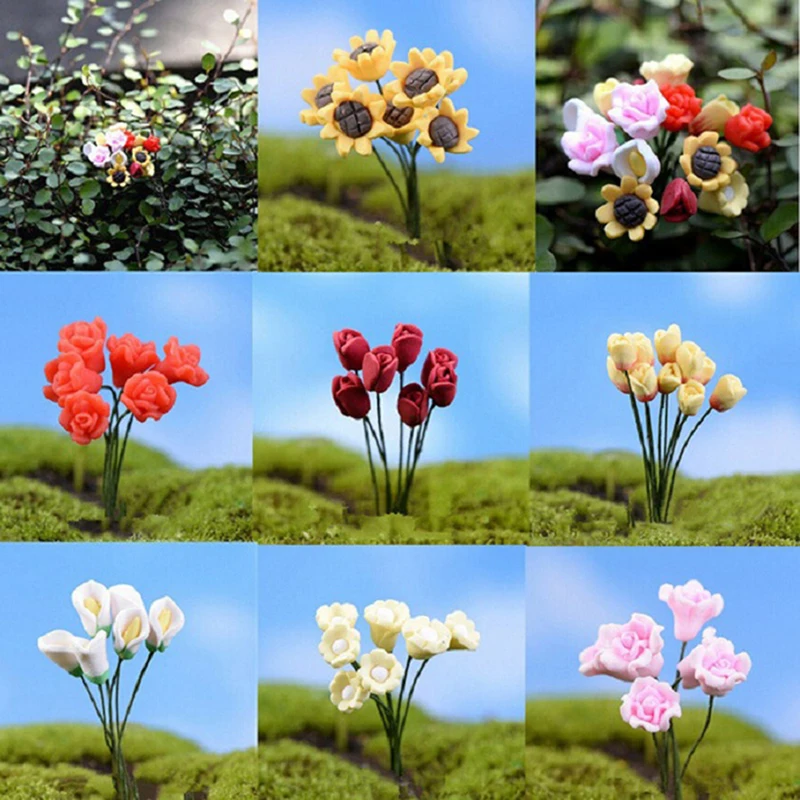 

1 Pcs mini flower Miniature Accessories Sunflower Rose Flower Decoration Mini Craft Micro Landscaping fairy garden supplies