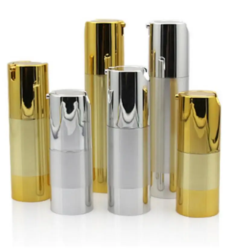 

15ml 30ml 50ml Gold/silver Empty Cosmetic Airless Bottle Portable Refillable Pump Dispenser Bottles For Travel Lotion lin4525