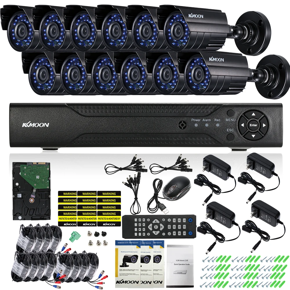 KKmoon 1080N DVR CCTV 12CH 1080 P AHD водонепроницаемый ИК-детектор движения ночного видения CCTV камера система безопасности PAL Система 2 ТБ HDD