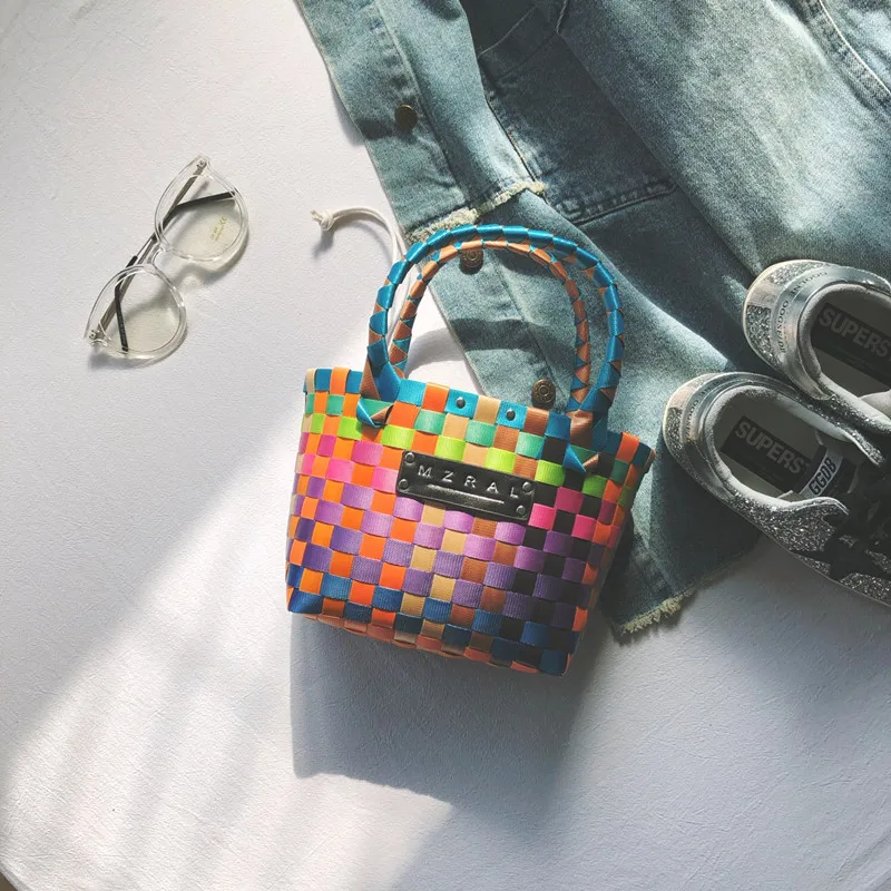 Разноцветные сумки из ротанга, сумки для женщин 2018, богемная летняя пляжная сумка, модная сумка через плечо, разноцветная сумка