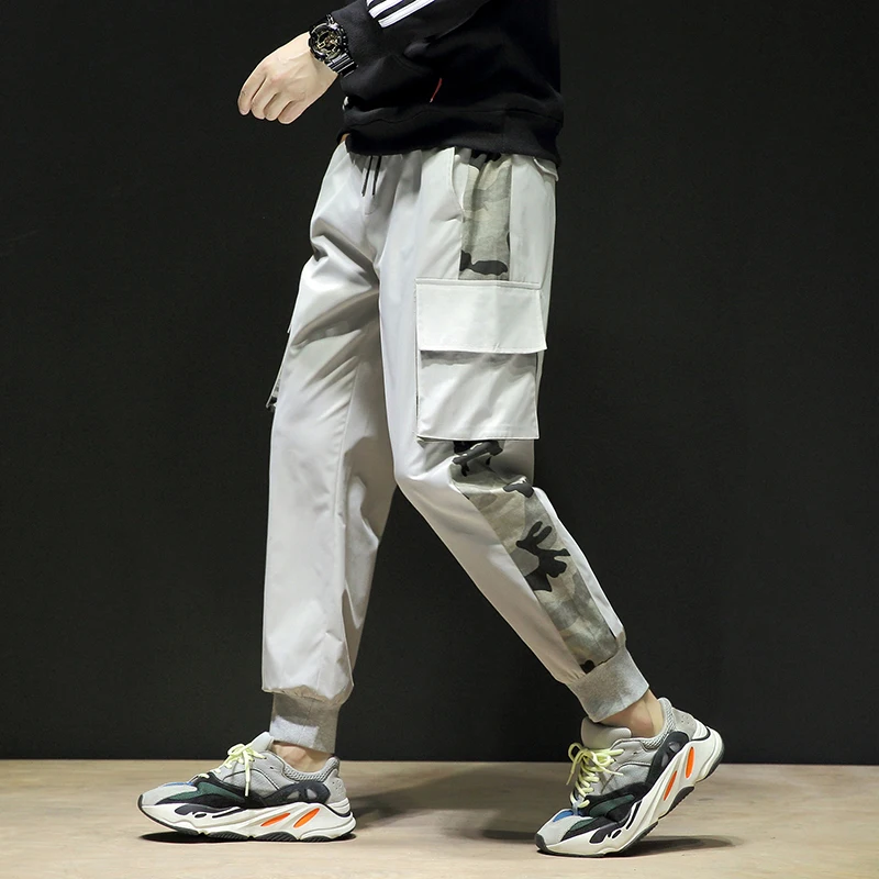 Мужские брюки-шаровары с боковой накладные карманы в стиле хип-хоп, повседневные мужские спортивные штаны, камуфляжные повседневные штаны