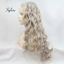 Sylvia Длинные серебристо-серые надувные кудрявые парики синтетические ASsh светлые парики на кружеве для женщин волосы термостойкие волокна длинные парики