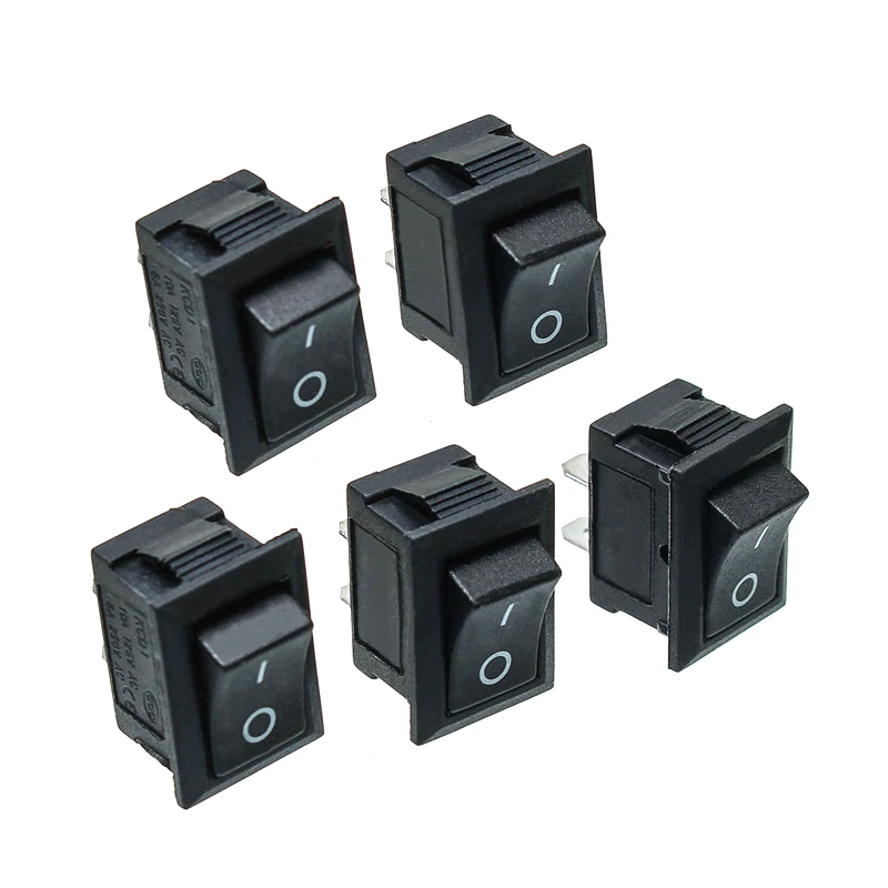 

5PCS Black Push Button Mini Switch 6A-10A 250V KCD1-101 2Pin Snap-in On/Off Rocker Switch 21*15MM