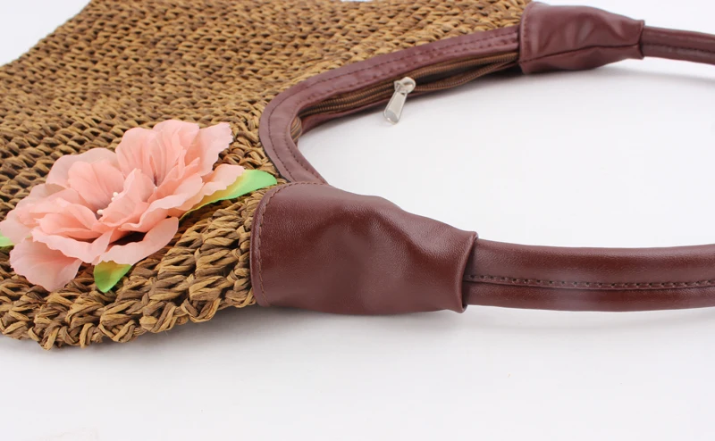 Bohemian Flower Shoulder Bags Women Casual Rattan Straw Bag Large Capacity Wicker Woven Handbags Female Summer Beach Purse Totes evening bags