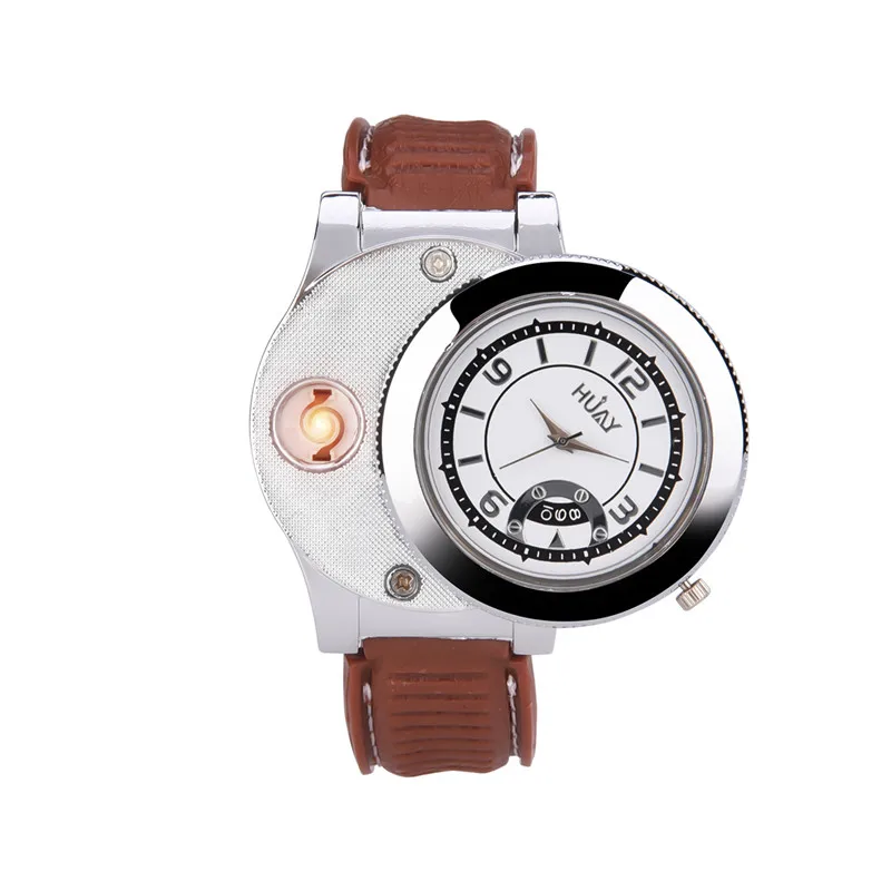 

Electronic USB Cigar Lighter Watch Men Windproof Flameless Rechargeable Cigarette Lighters Military Sports Quartz Wristwatch PJ