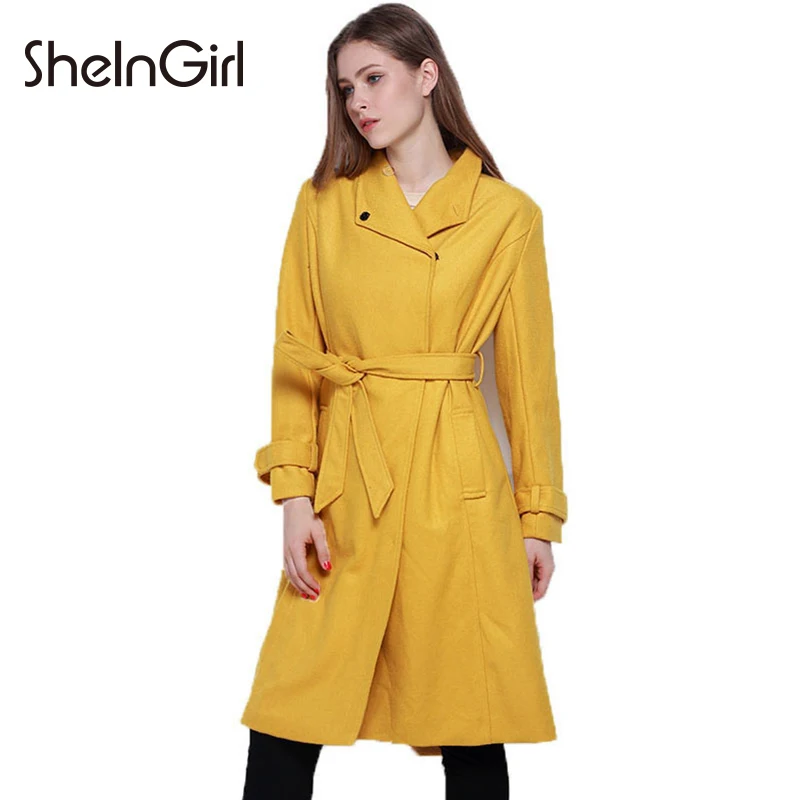 Buy SheinGirl Women Coat Slim Yellow Trench Coat