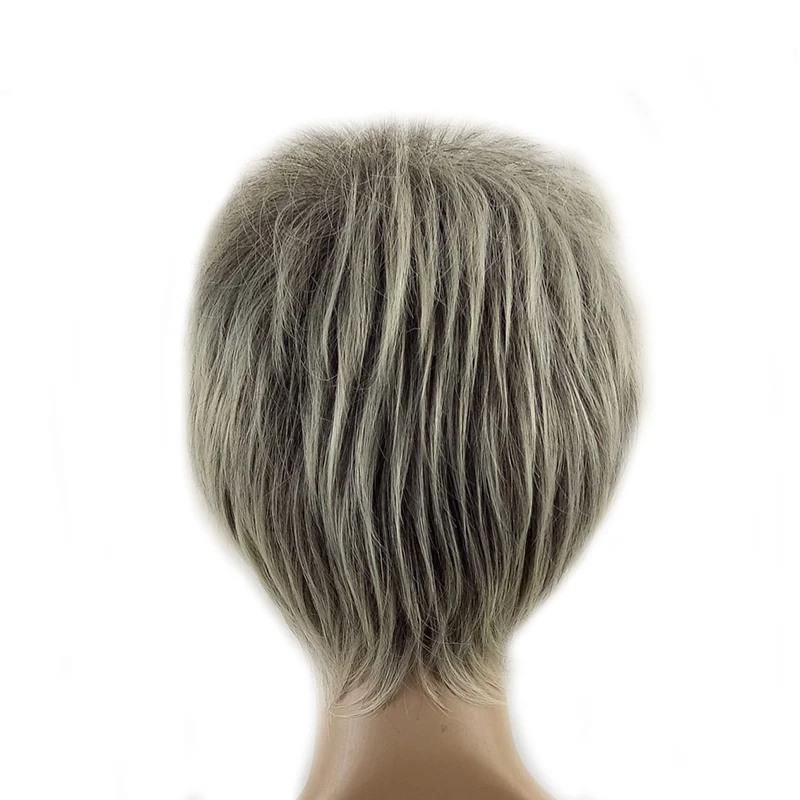 HAIRJOY Женские синтетические волосы парики Короткие вьющиеся слоистая стрижка серый выделенный балаяж серый парик